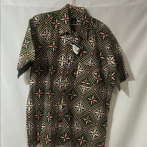 Geometric Men's Shirt in Green, Black, and Red